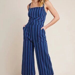 Anthropologie Blue Striped Nicola Jean Jumpsuit - NWOT-  Size 8 - Runs Small